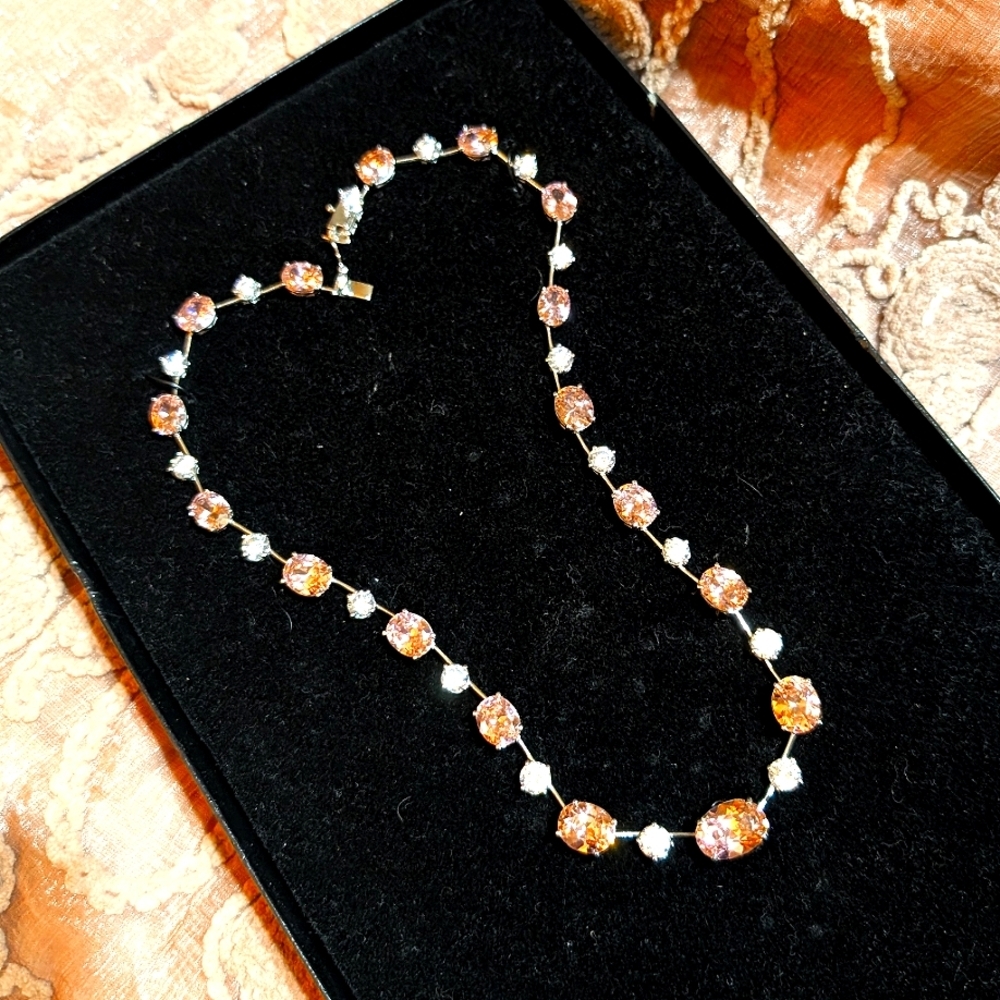 Adrienne Sterling Pink & Diamond Like Vintage CZ Necklace 🩷 - Picture 2 of 7